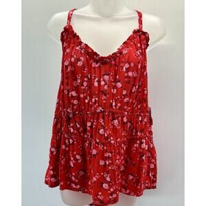Old Navy New W Tags Tank Top Womens 3XL Thin Strap Button Up Red Floral.
